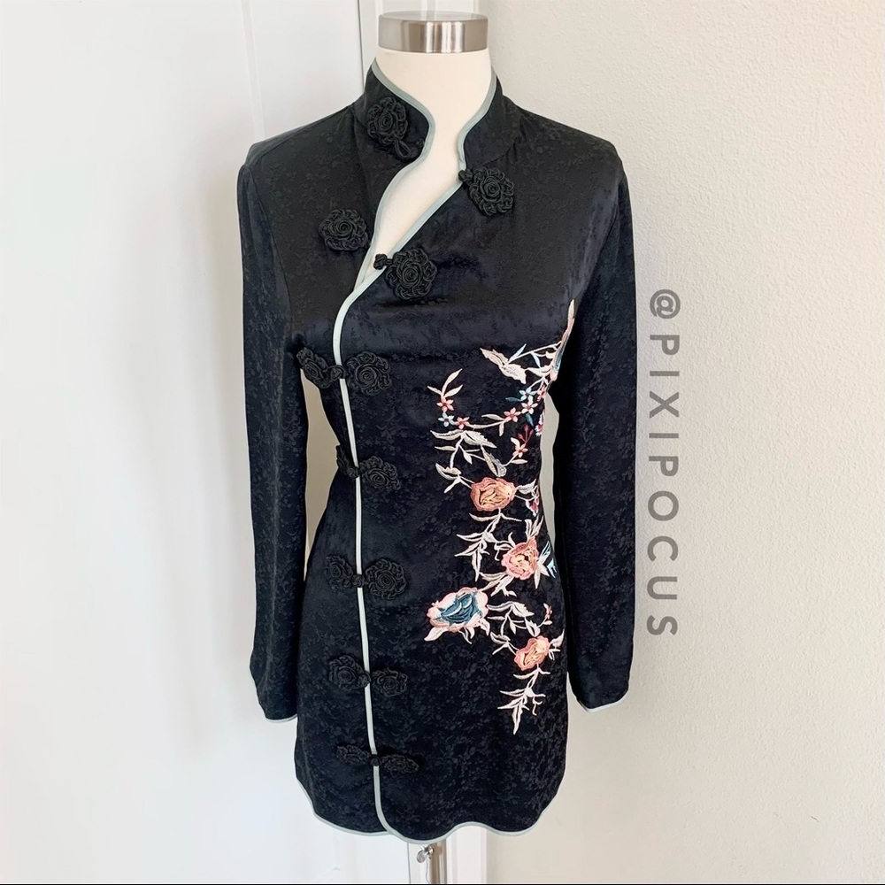 ZARA Jacquard Embroidered Toggle Dress Black